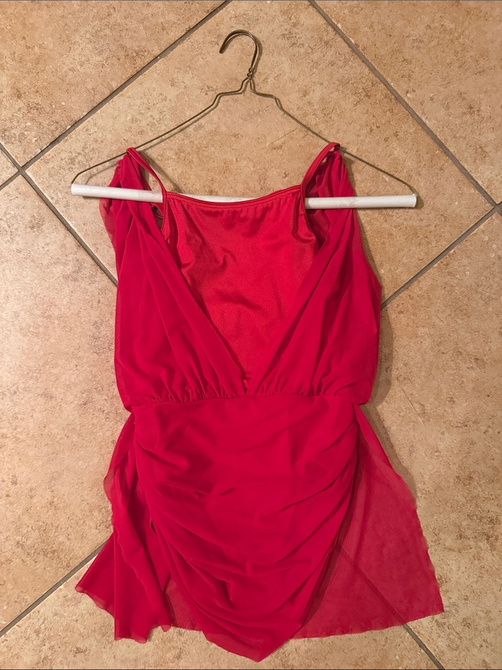 Red Girls Mesh Sleeveless Dance costume